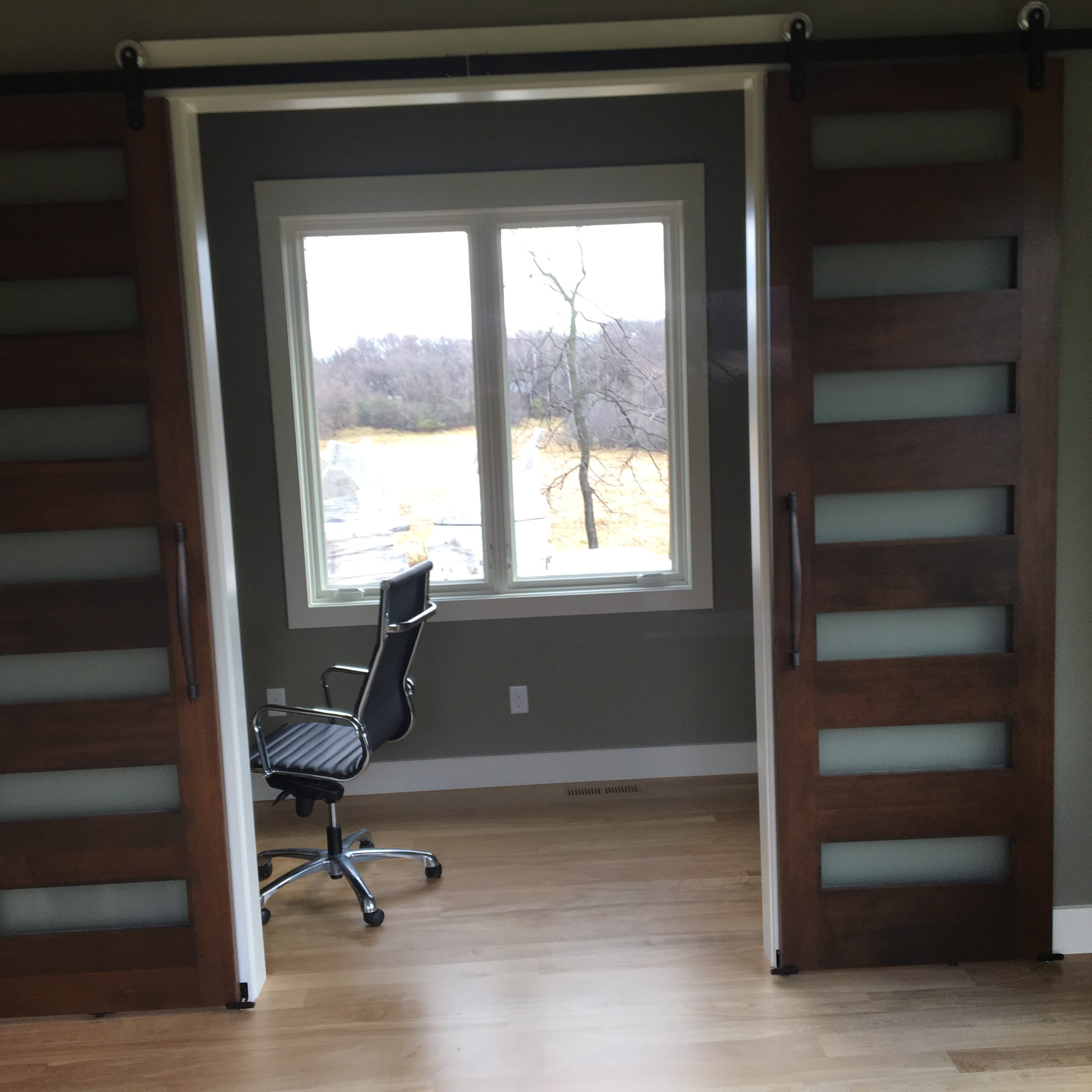 Basement fireplace and office